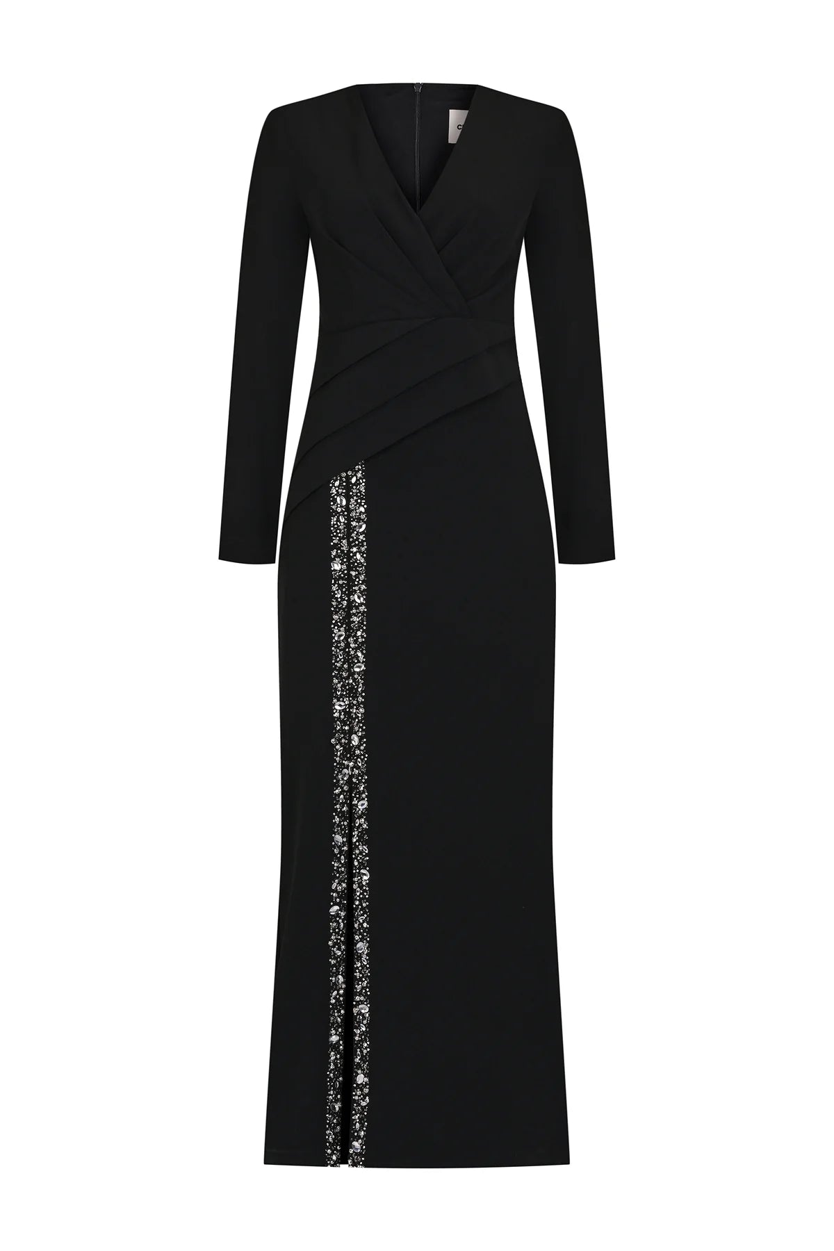 DRAPE VE İŞLEME DETAYLI YIRTMAÇLI UZUN ABİYE ELBİSE 2261