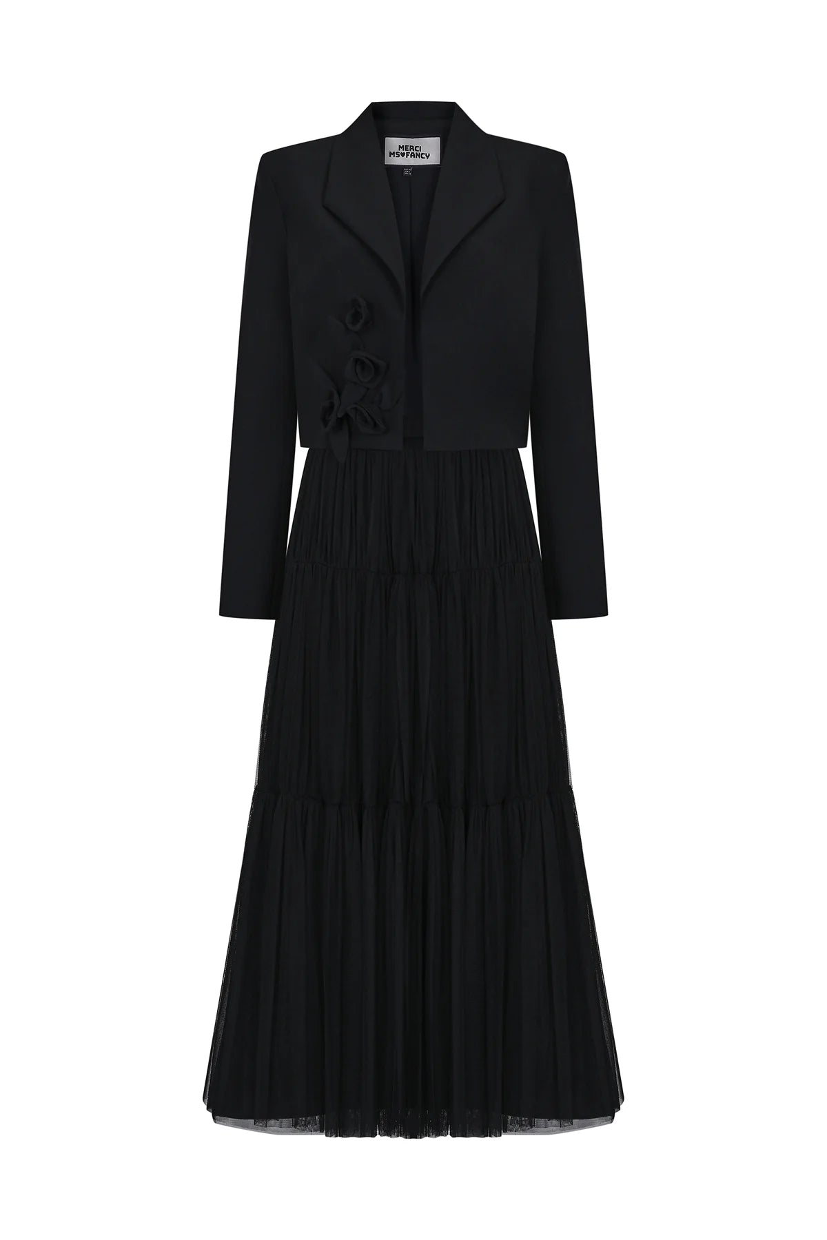 PİLİSELİ BÜZGÜ DETAYLI UZUN TÜL etek caket takim