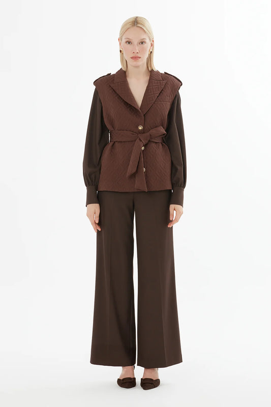 Kuşaklı Ceket Ve Pantolonlu Takım