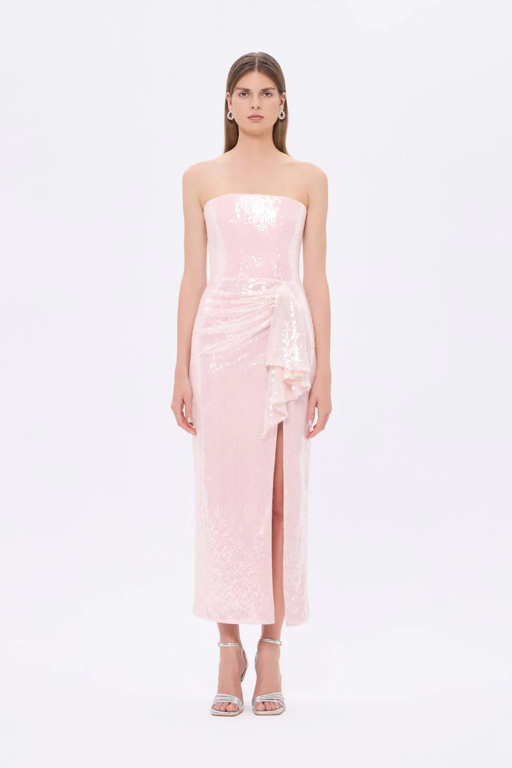 BEL DRAP DETAYLI STRAPLEZ MıDı ABİYE ELBISSE - 9295C