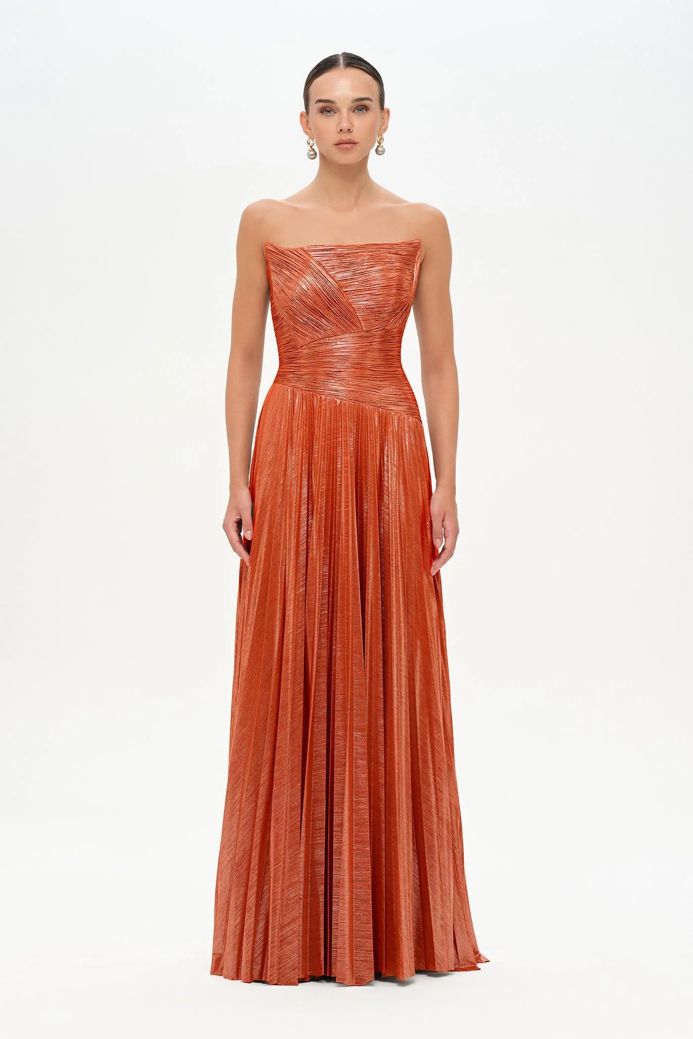 STRAPLEZ DRAPE VE PLİSE DETAYLI ŞIK ABİYE ELBİSE - 26078C