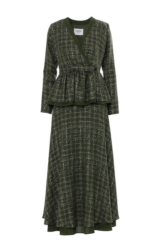 Pileli Ceket Ve Volanlı Uzun Etekli Takım