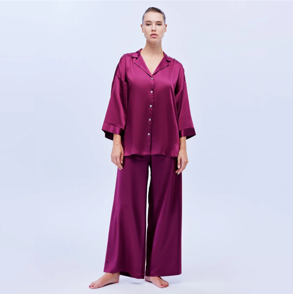 Plum Colored Nightwear Set: Shirt and Pants 2-Piece Set