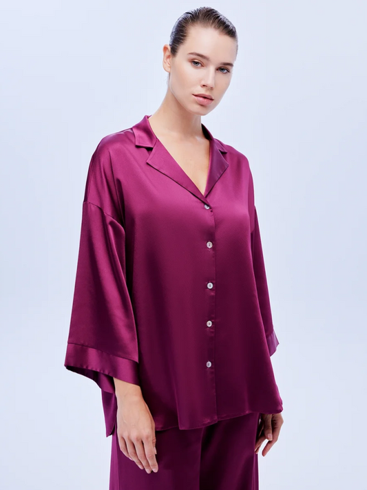 Plum Colored Nightwear Set: Shirt and Pants 2-Piece Set