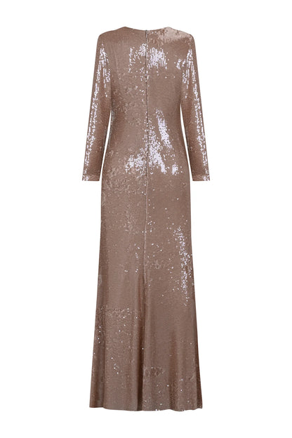 DRAPE DETAYLI PUL PAYETLİ ABİYE  ELBİSE 9116