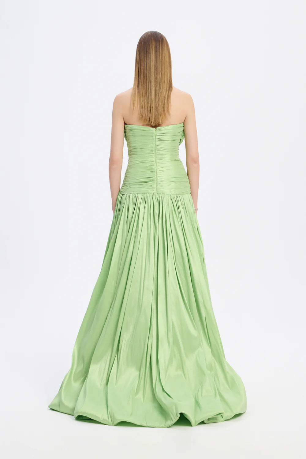 FİYONK DETAYLI STRAPLEZ YAKA TAFTA UZUN ABİYE ELBİSE - 9173C