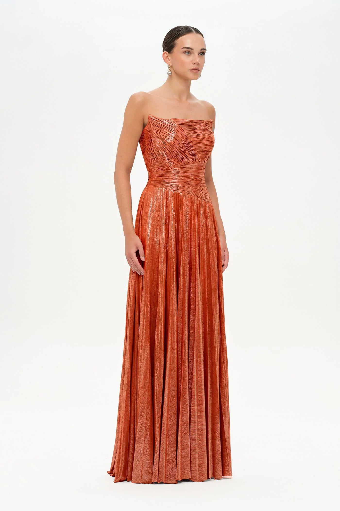 STRAPLEZ DRAPE VE PLİSE DETAYLI ŞIK ABİYE ELBİSE - 26078C