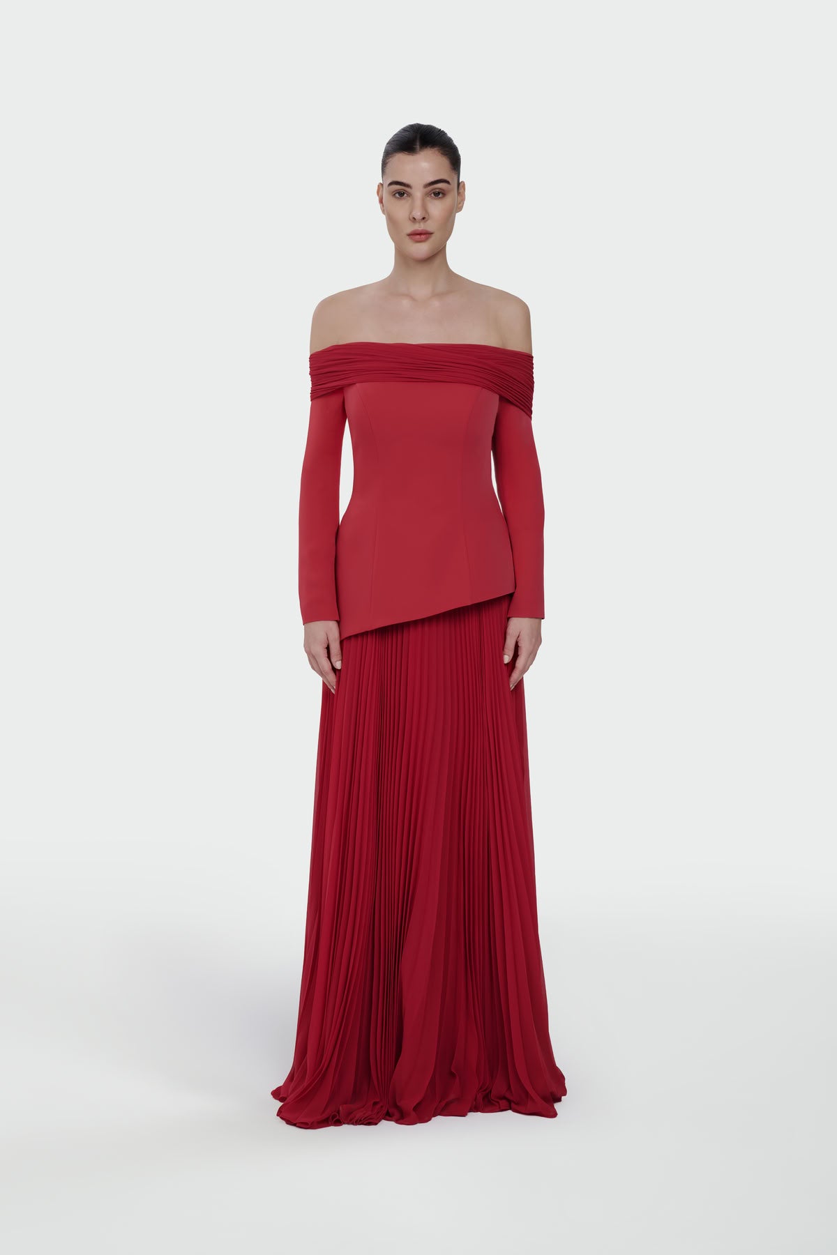 Off-Shoulder Pleated Maxi Dress 1308