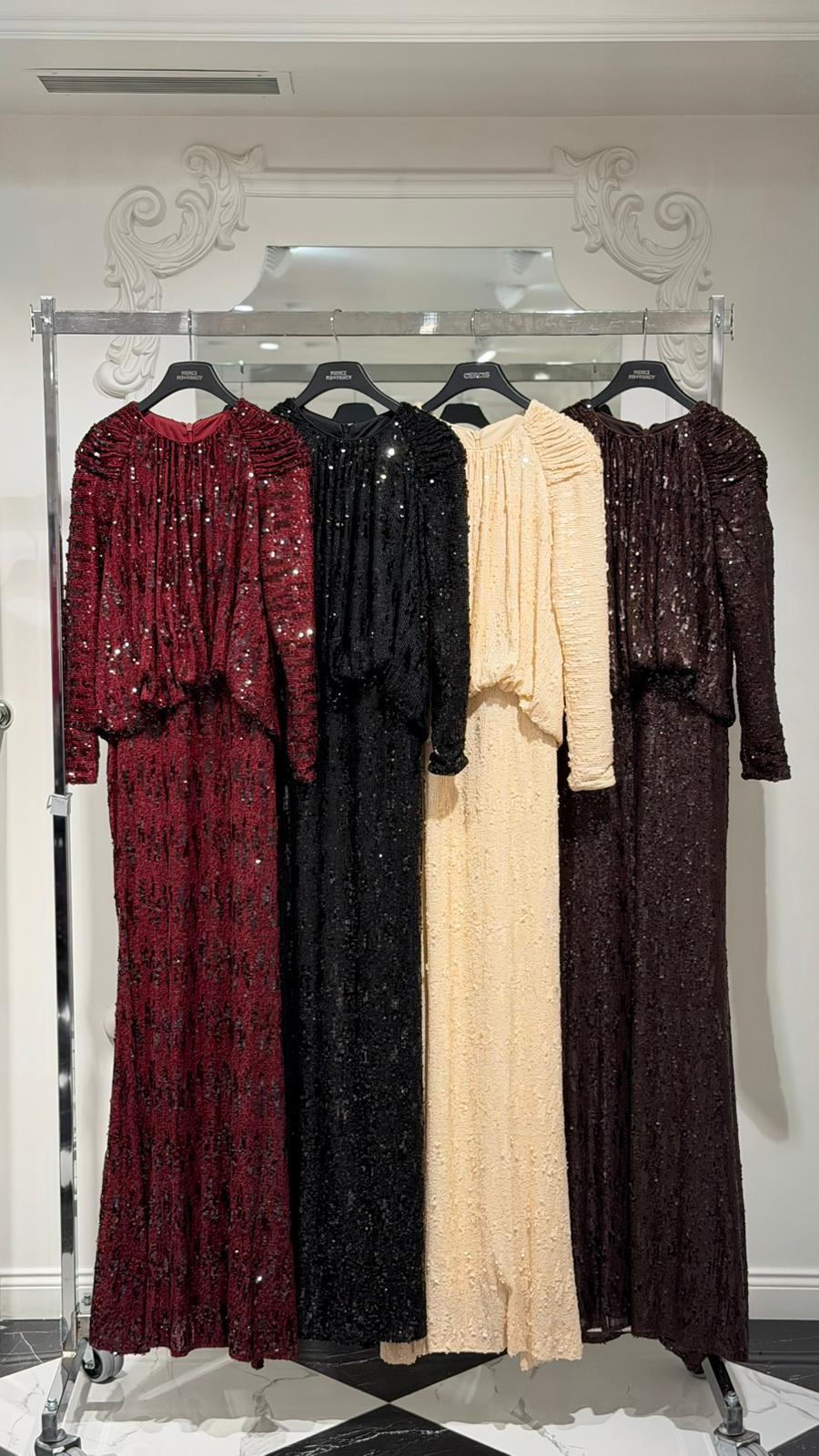 Luxury Modest Stretch Sequin Gown 9210