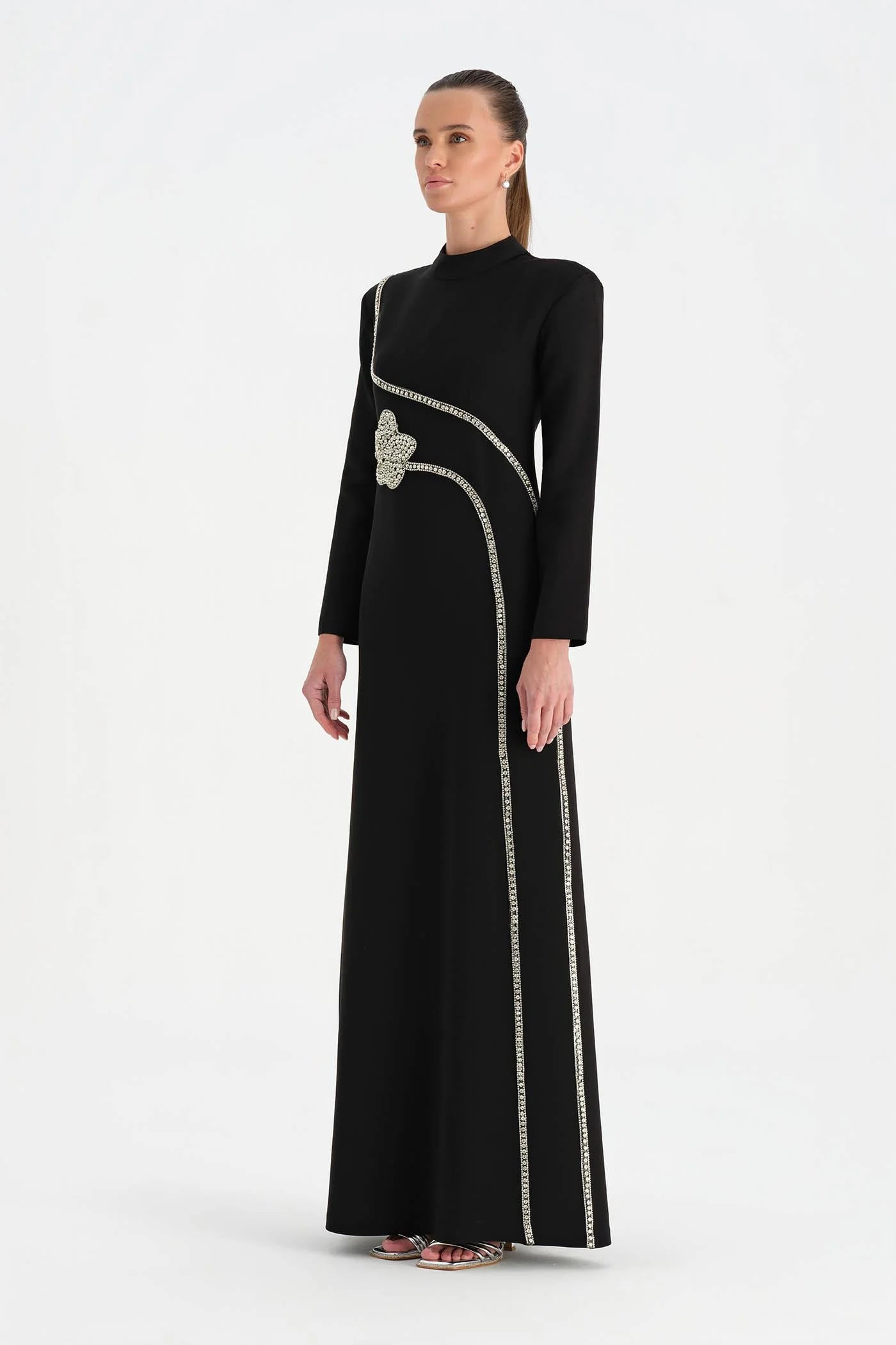 TAŞ İŞLEMELİ TESETTÜR ABİYE ELBİSE - 26186C