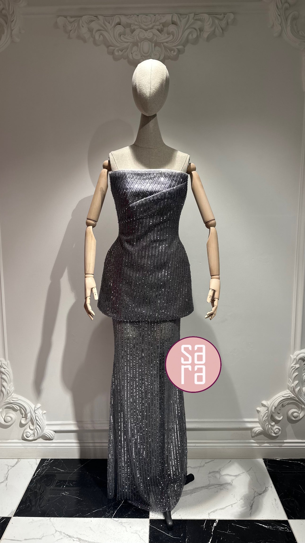 2211S Payet ve Taş İşlemeli Abiye Elbise Takımı