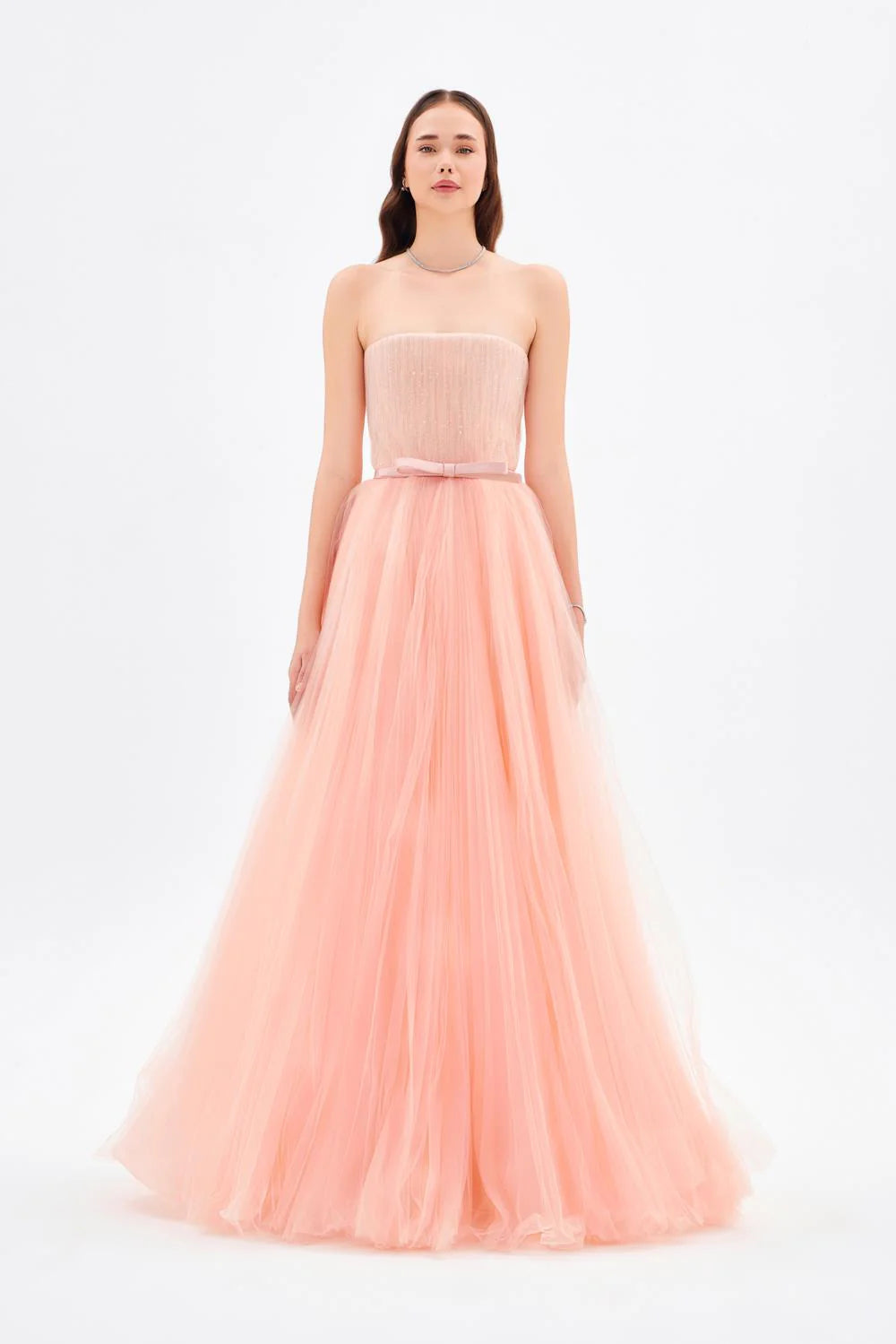 STRAPLEZ YAKA PİLİSELİ UZUN ABİYE ELBİSE - 9198C