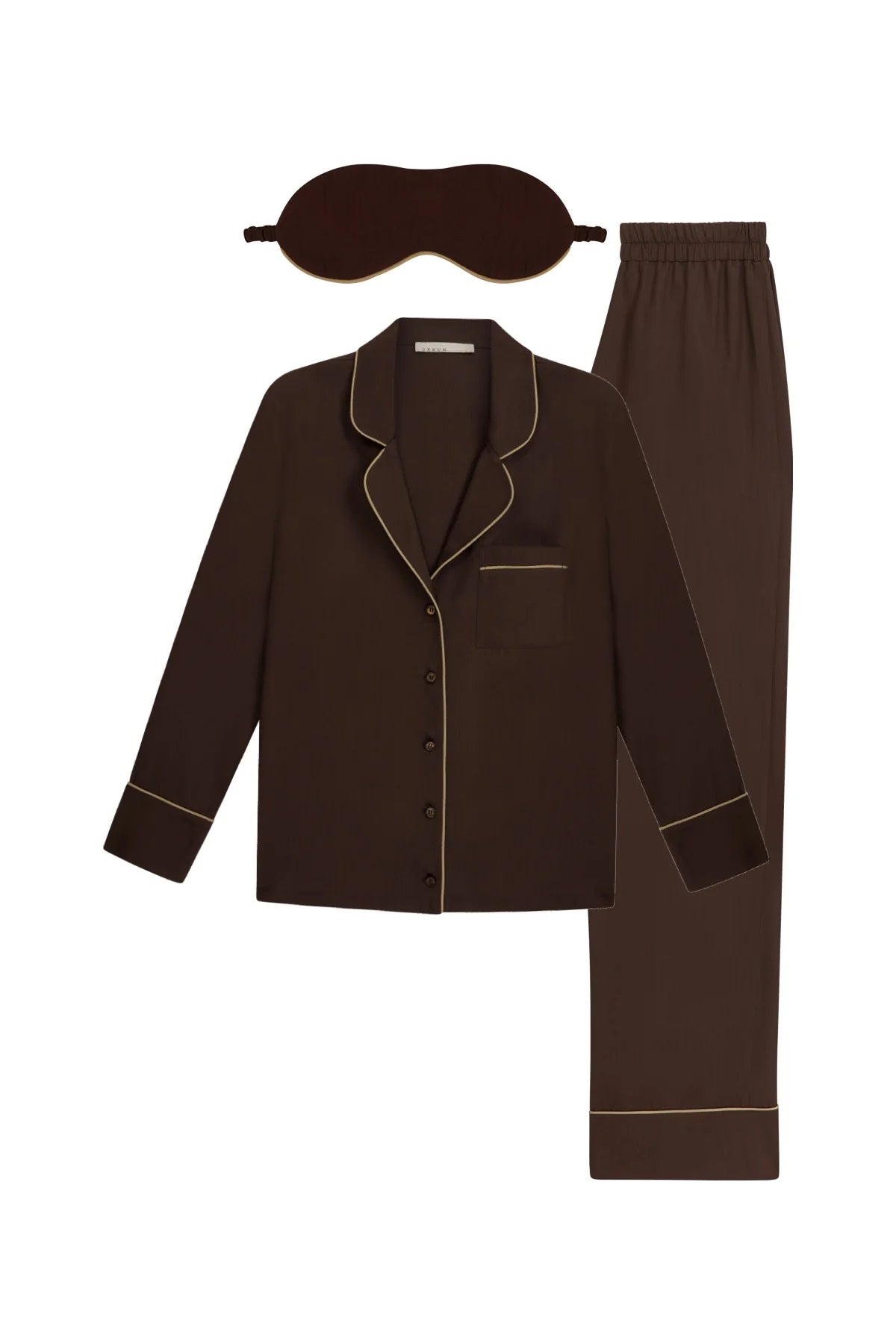 nelole Cotton Pajama Set and Eye Mask in Brown