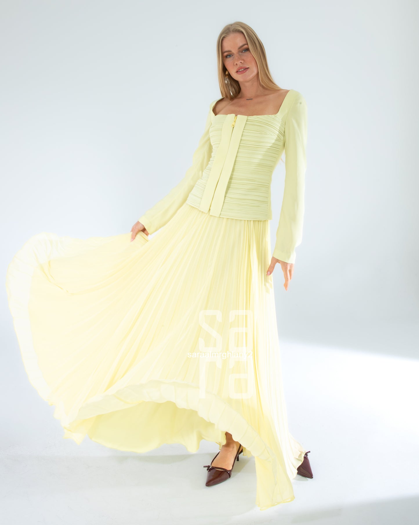 Sarı Straplez drapeli büstiyer takım