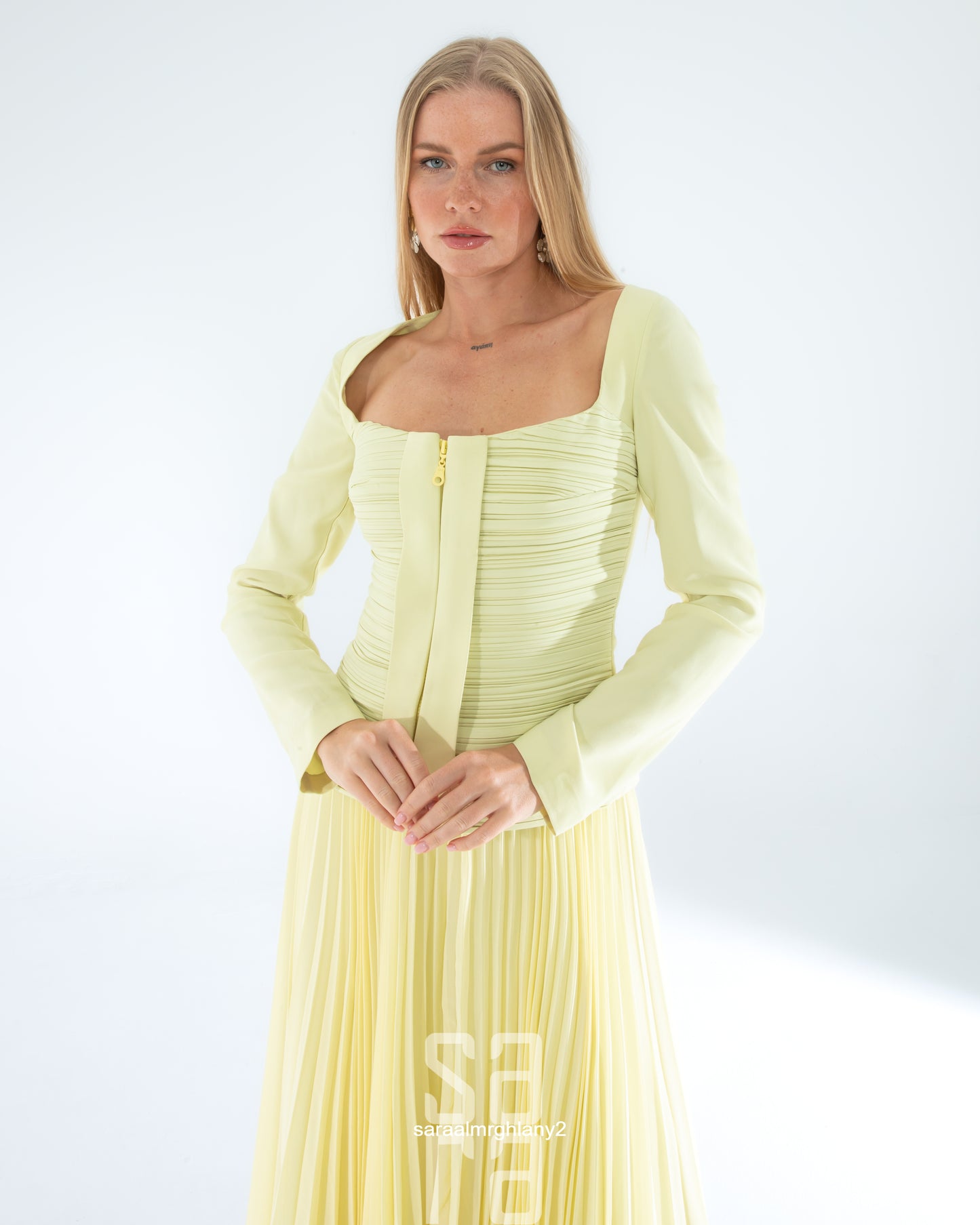 Sarı Straplez drapeli büstiyer takım