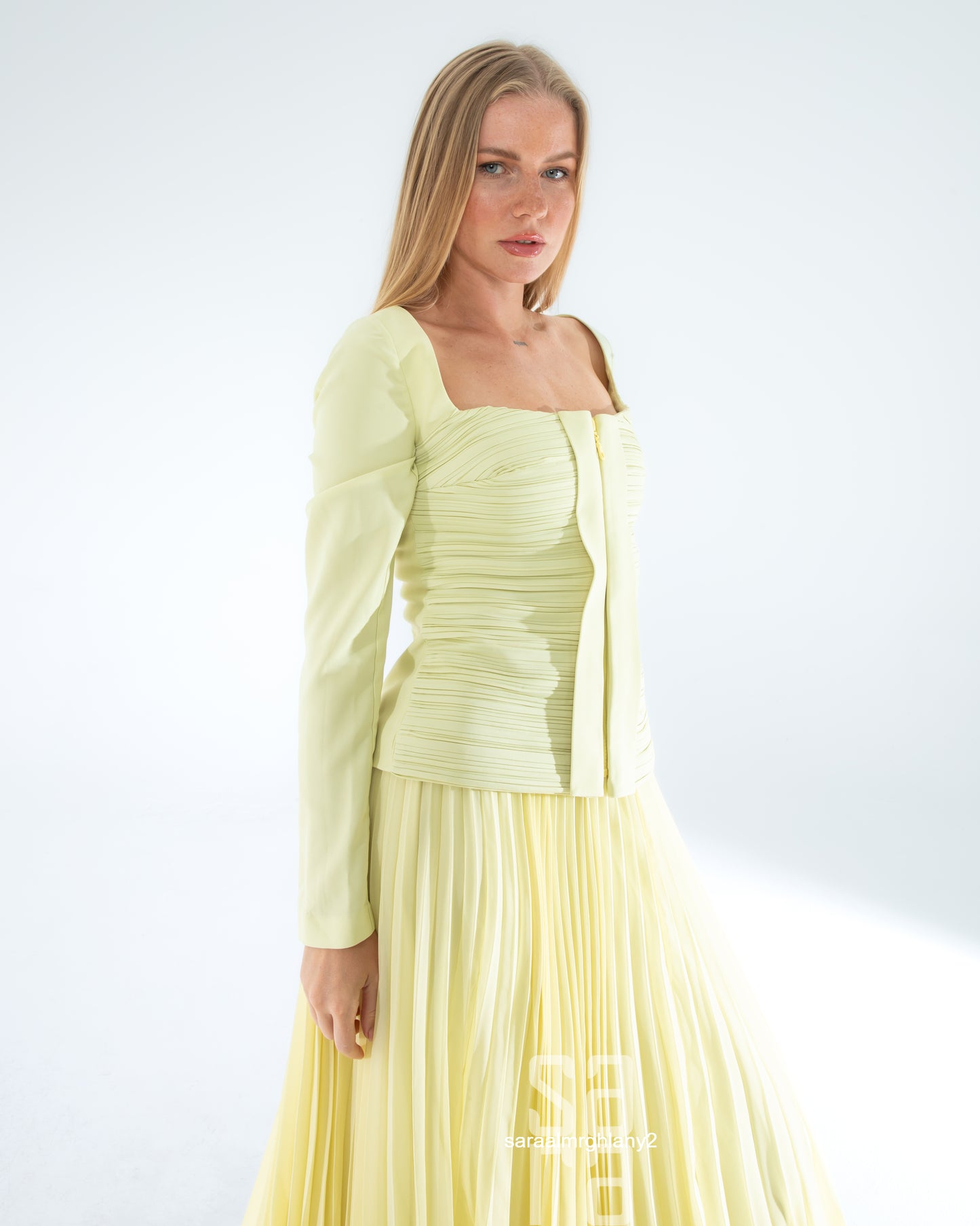 Sarı Straplez drapeli büstiyer takım