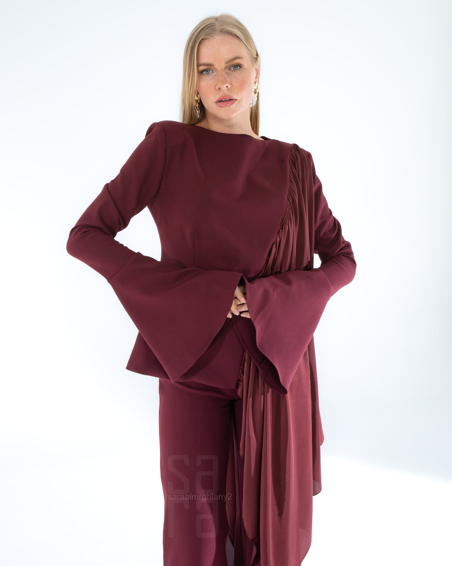 VolanlıYüksek Yaka Bluz Etek Takım 2213