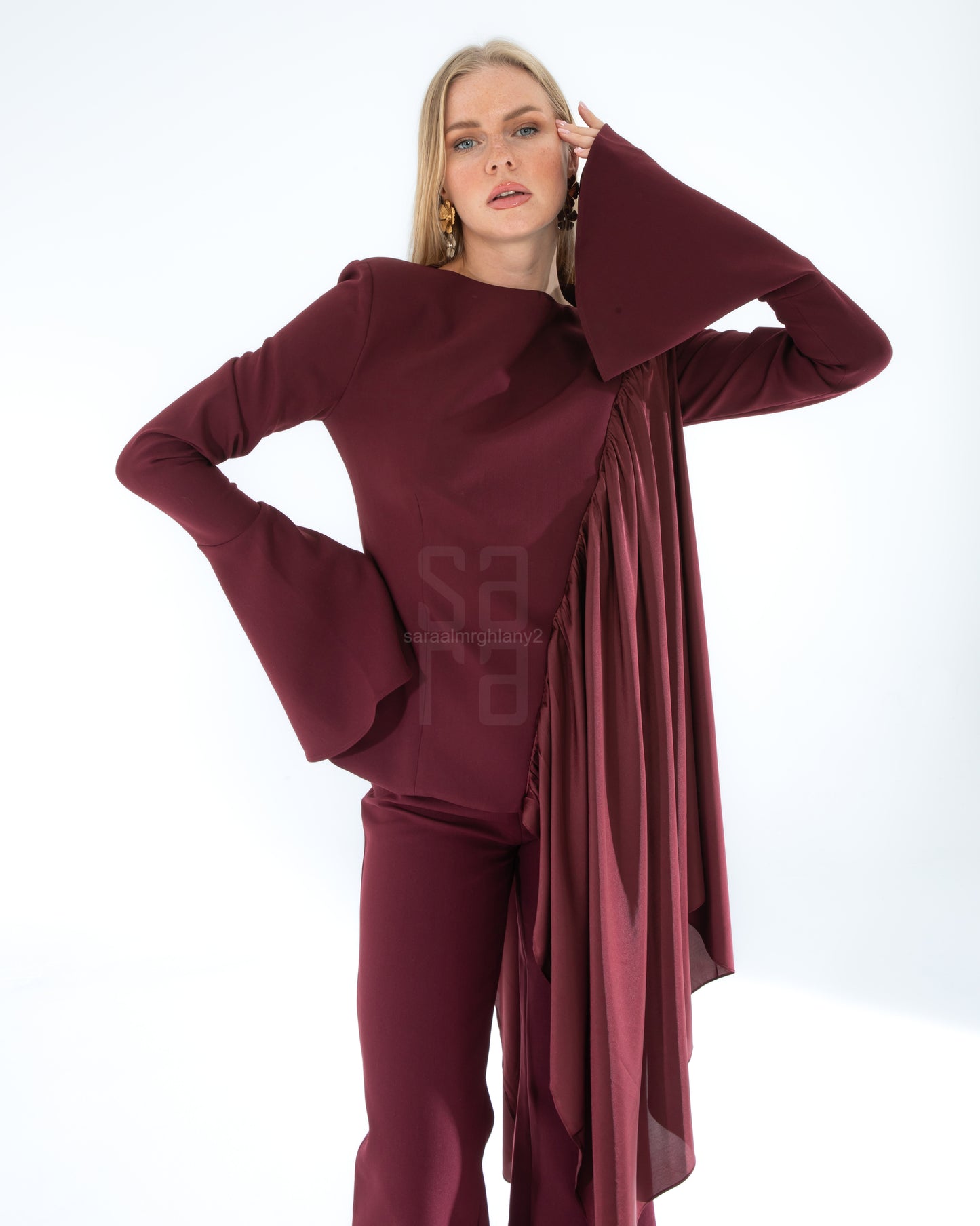 VolanlıYüksek Yaka Bluz Etek Takım 2213