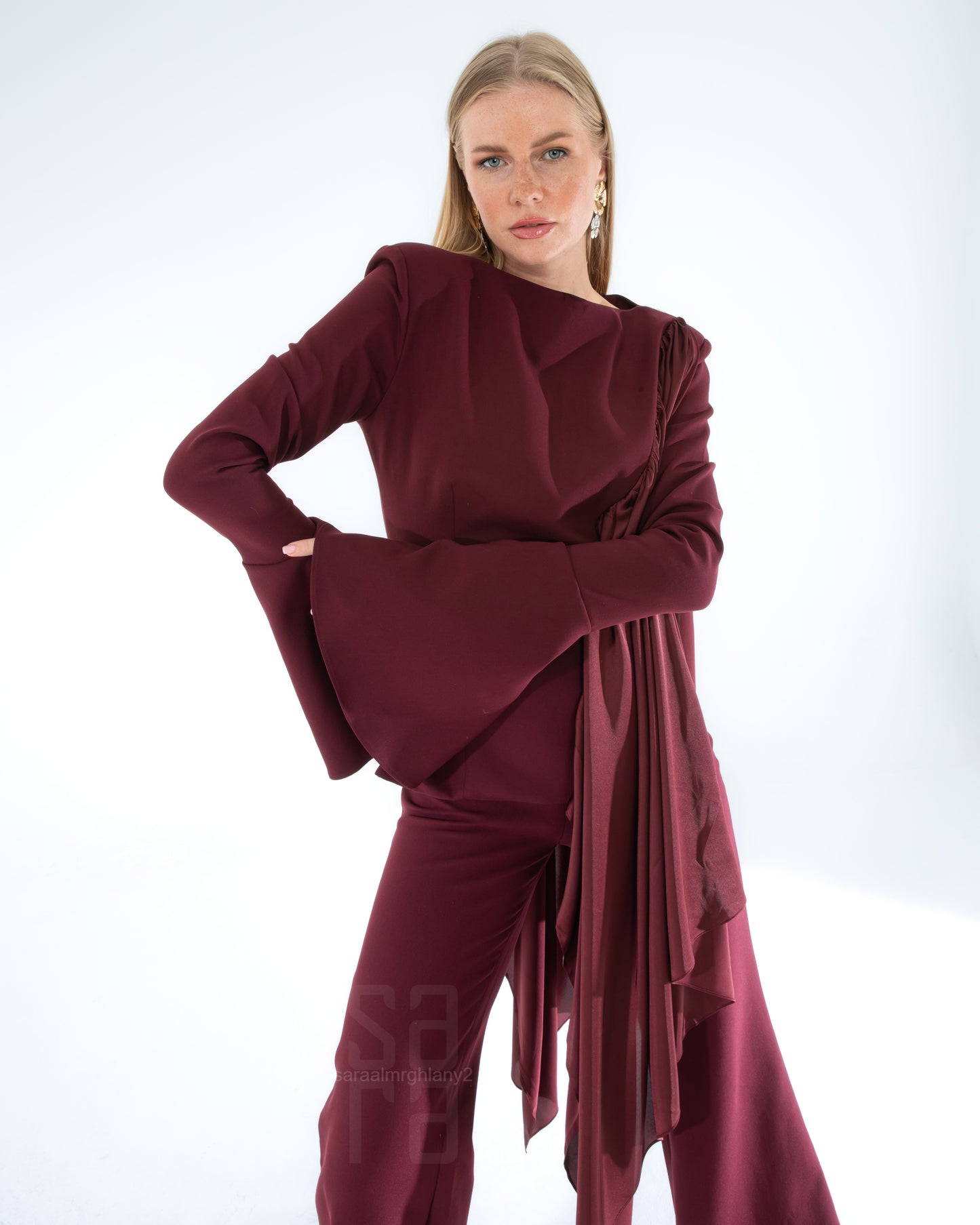 VolanlıYüksek Yaka Bluz Etek Takım 2213