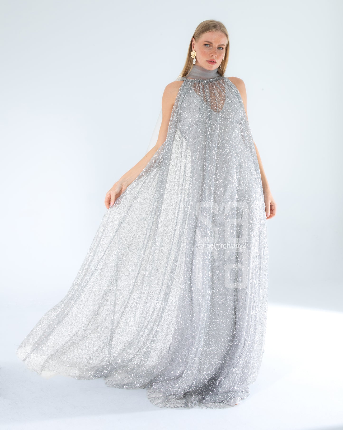 Payetli Kolsuz Uzun Abiye Elbise