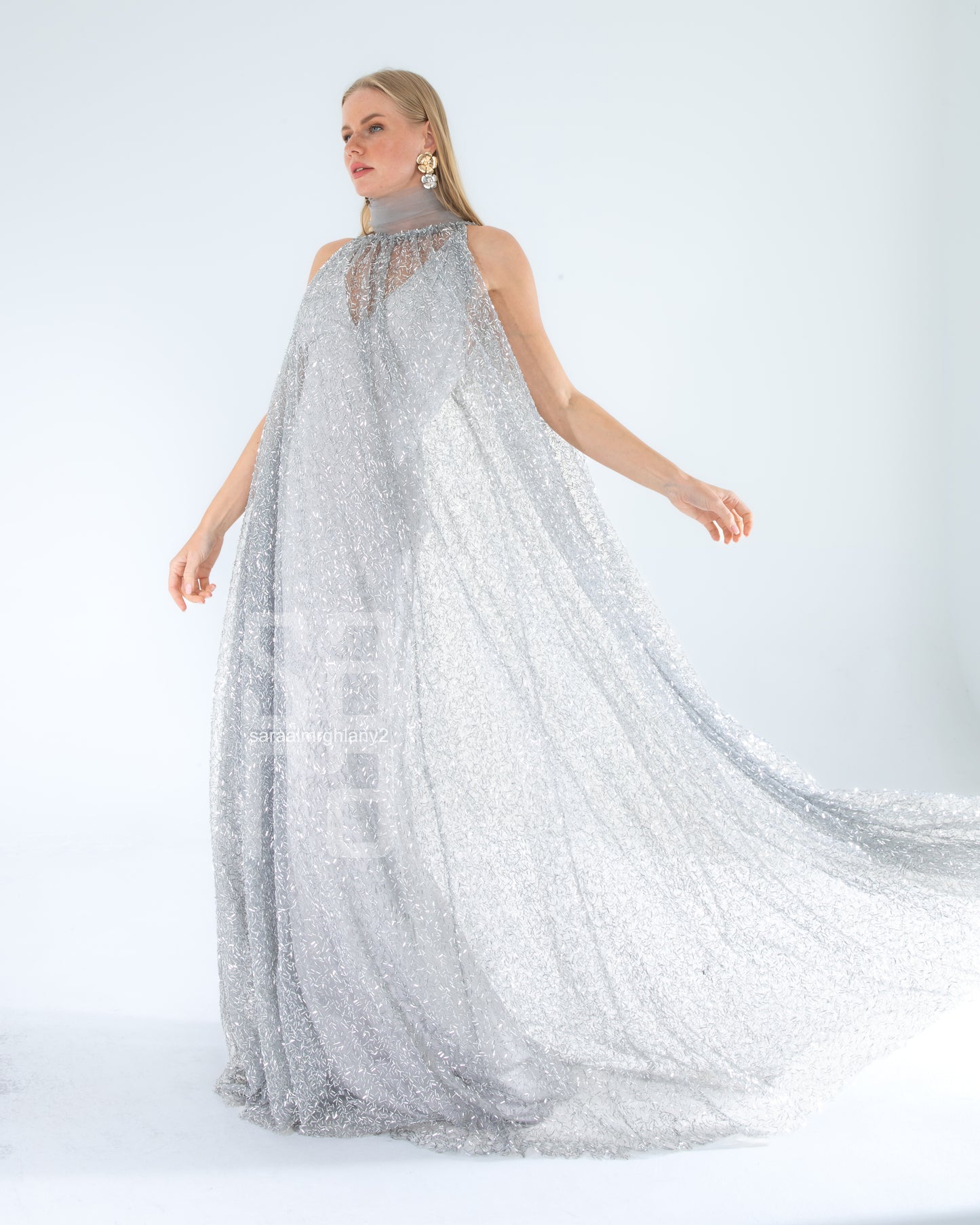 Payetli Kolsuz Uzun Abiye Elbise