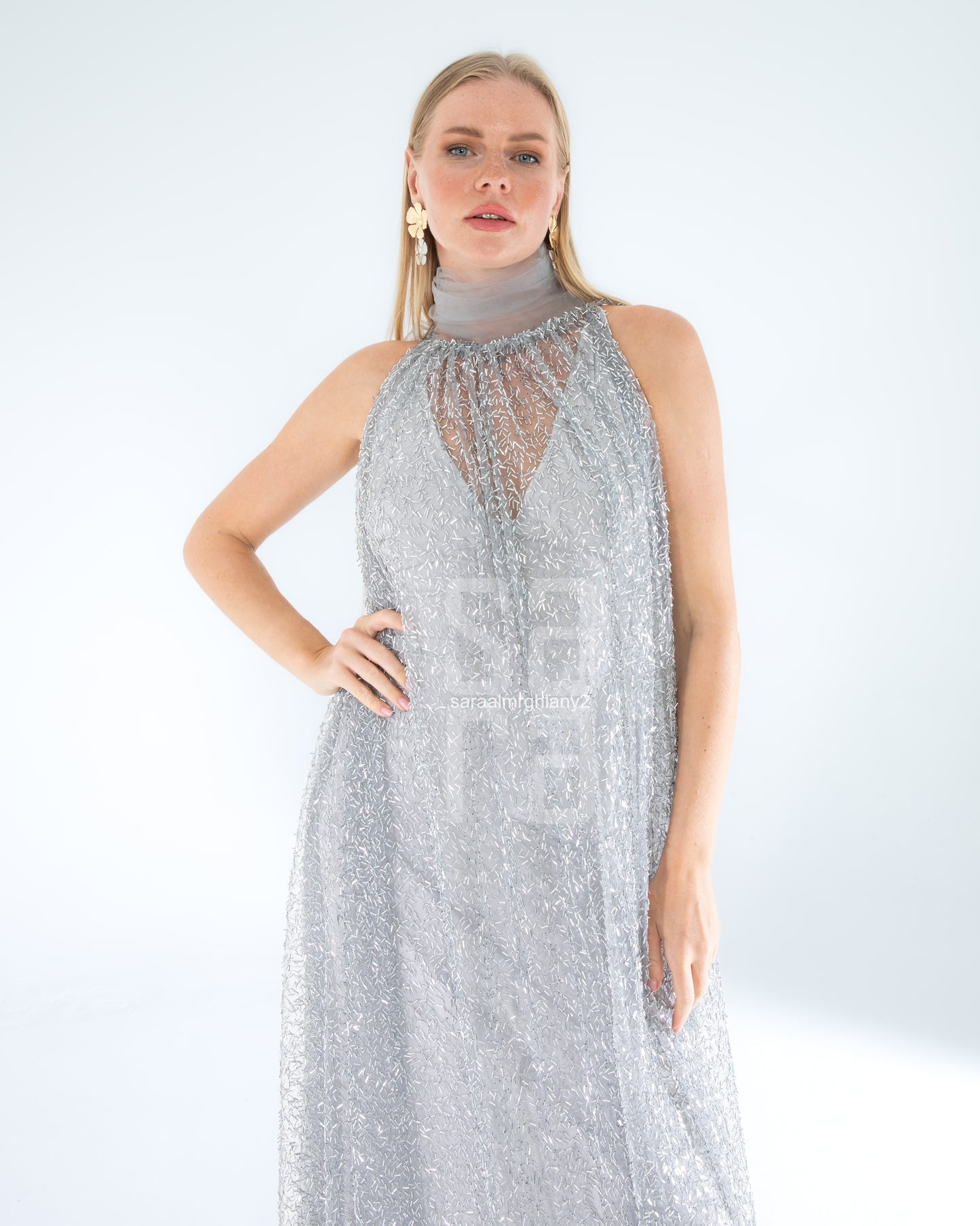 Payetli Kolsuz Uzun Abiye Elbise