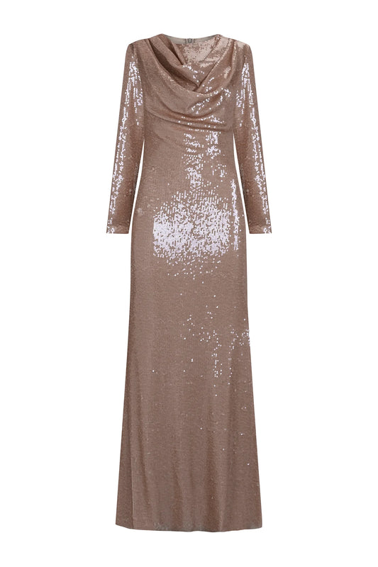 DRAPE DETAYLI PUL PAYETLİ ABİYE  ELBİSE 9116