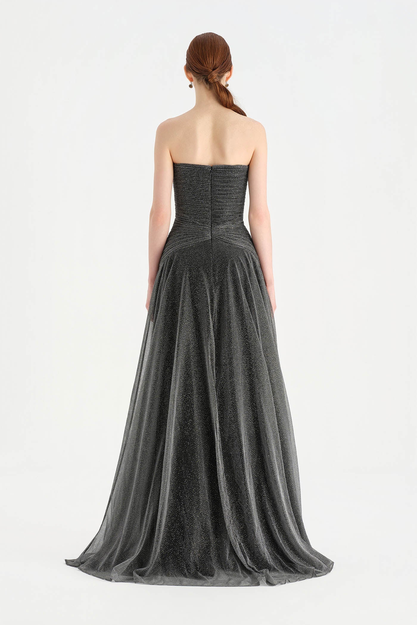 STRAPLEZ YAKA SİMLİ UZUN ABİYE ELBİSE 9167C