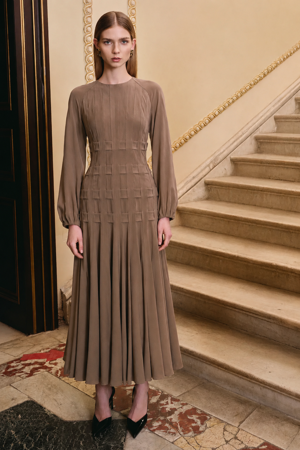 TENCEL PLİSE DETAYLI UZUN ELBİSE 2271