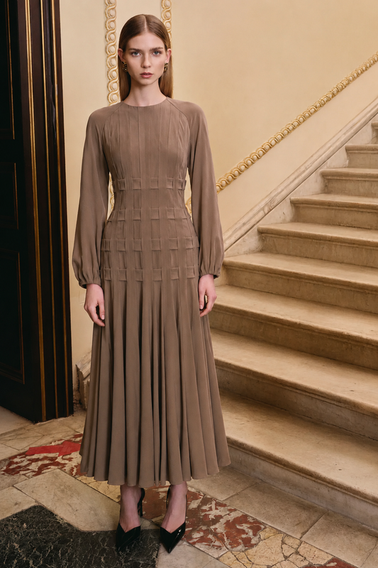 TENCEL PLİSE DETAYLI UZUN ELBİSE 2271