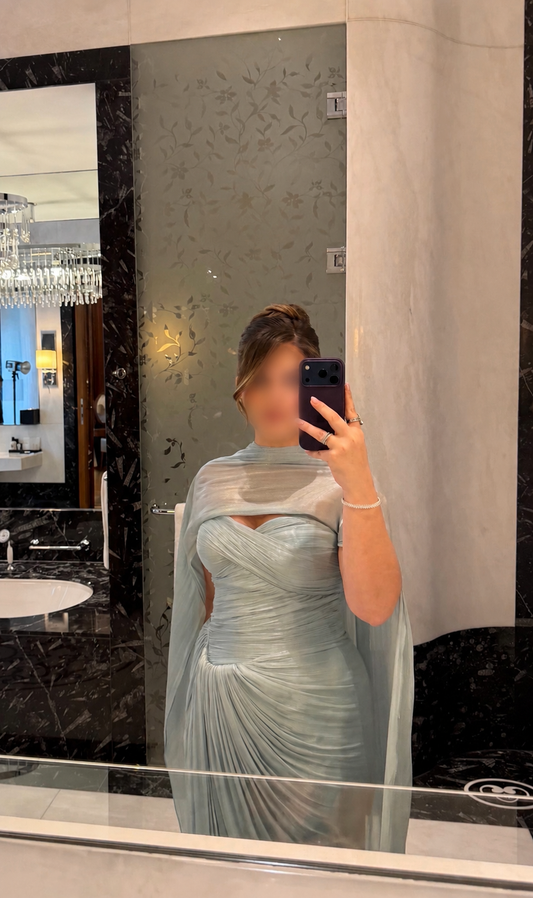 ŞALLI PİLİSELİ DRAPELİ PARLAK ORGANZE ABİYE ELBİSE - 26002C