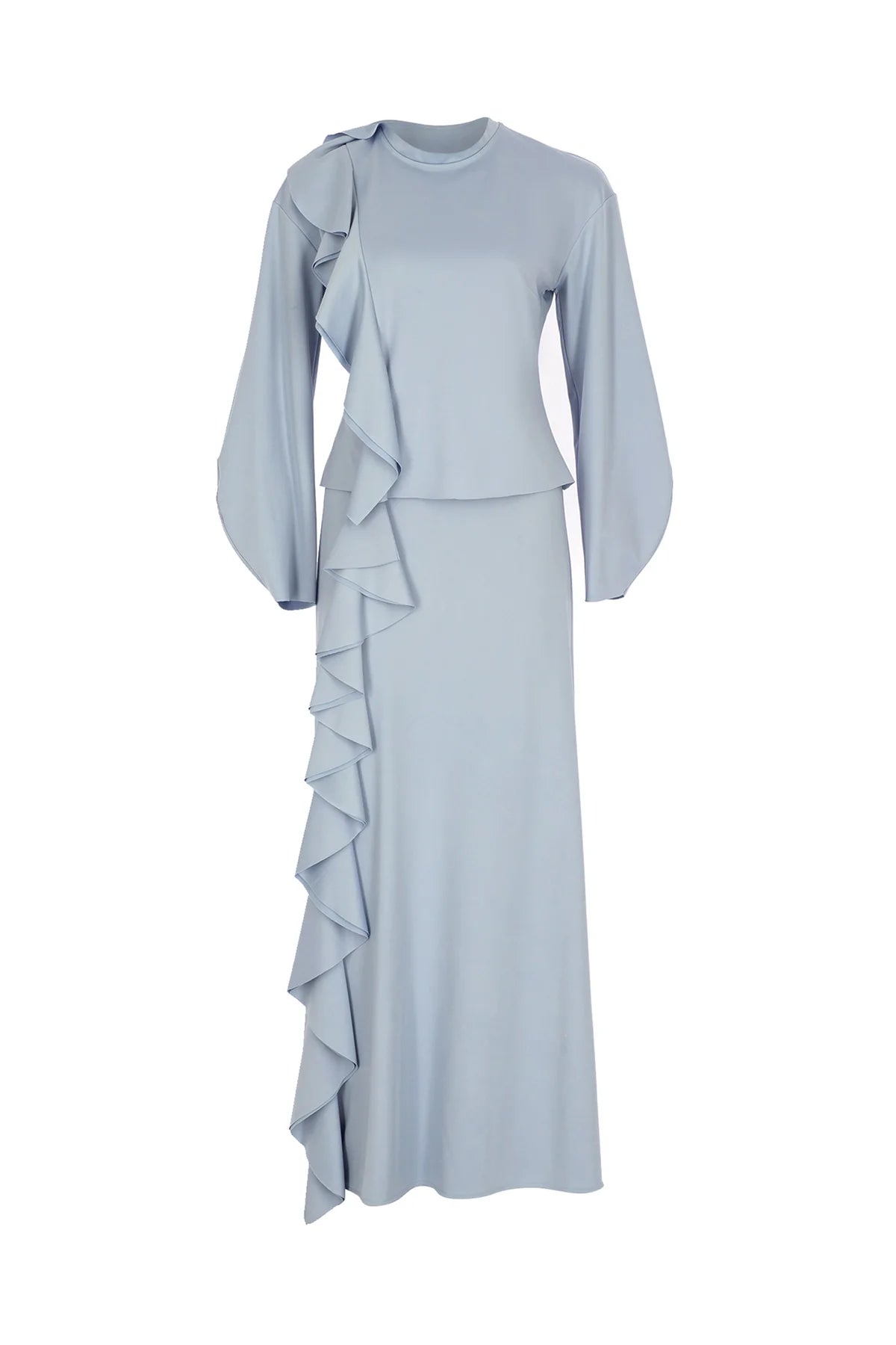 VOLANLI YÜKSEK YAKA BLUZ ETEK TAKIM 2036