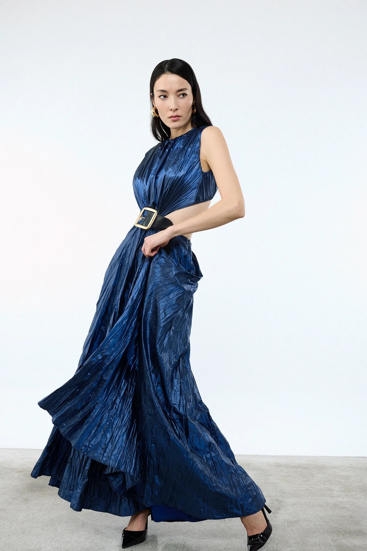 BÜZGÜLÜ KEMERLİ PİLELİ ABİYE ELBİSE 2045