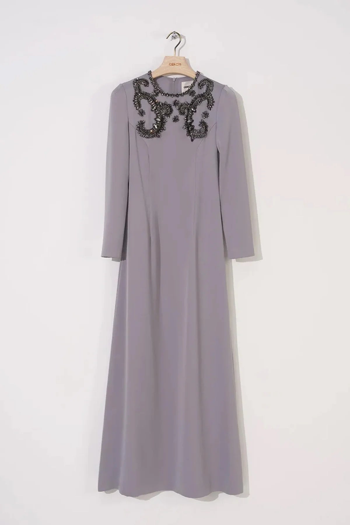 SATEN KASNAK İŞLEME UZUN ELBİSE 2047