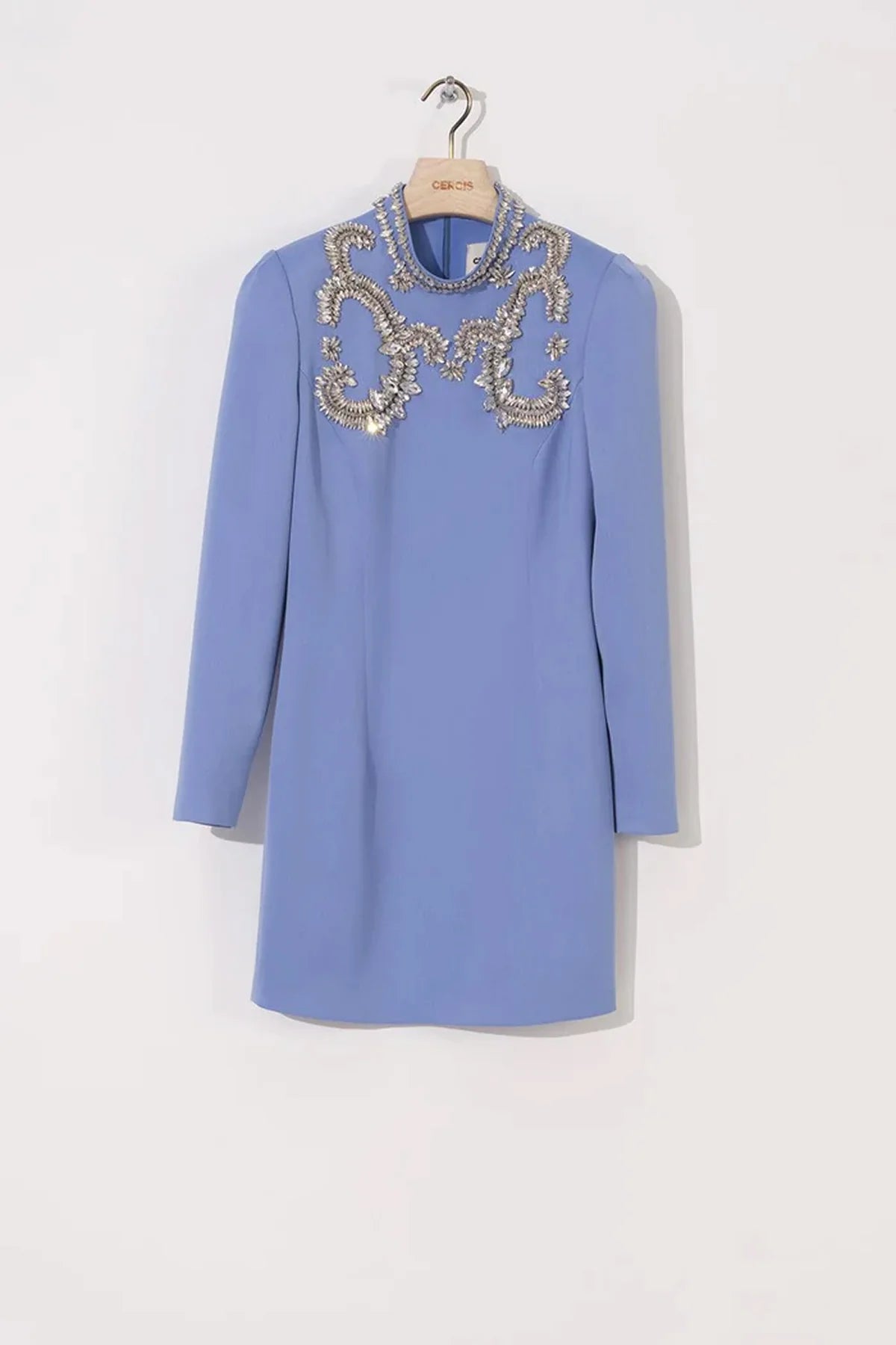 SATEN KASNAK İŞLEME UZUN KOLLU MİNİ ELBİSE