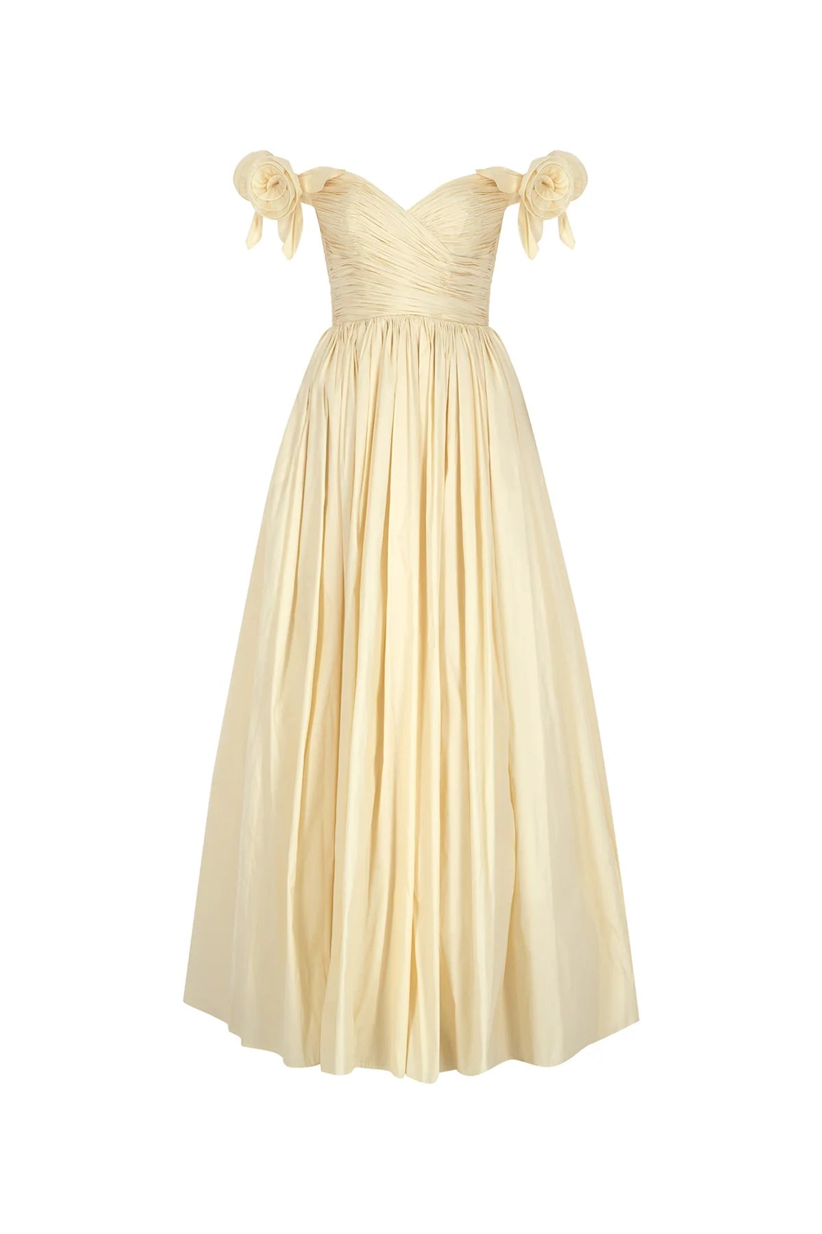 OMUZ AÇIK GÜL APLİKELİ PRENSES KESİM UZUN ABİYE ELBİSE 2029