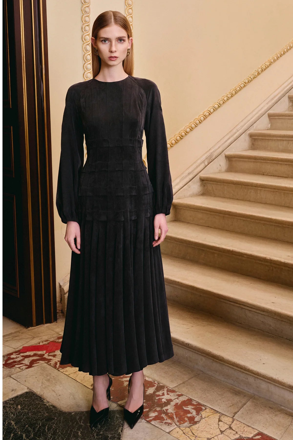 TENCEL PLİSE DETAYLI UZUN ELBİSE 2271