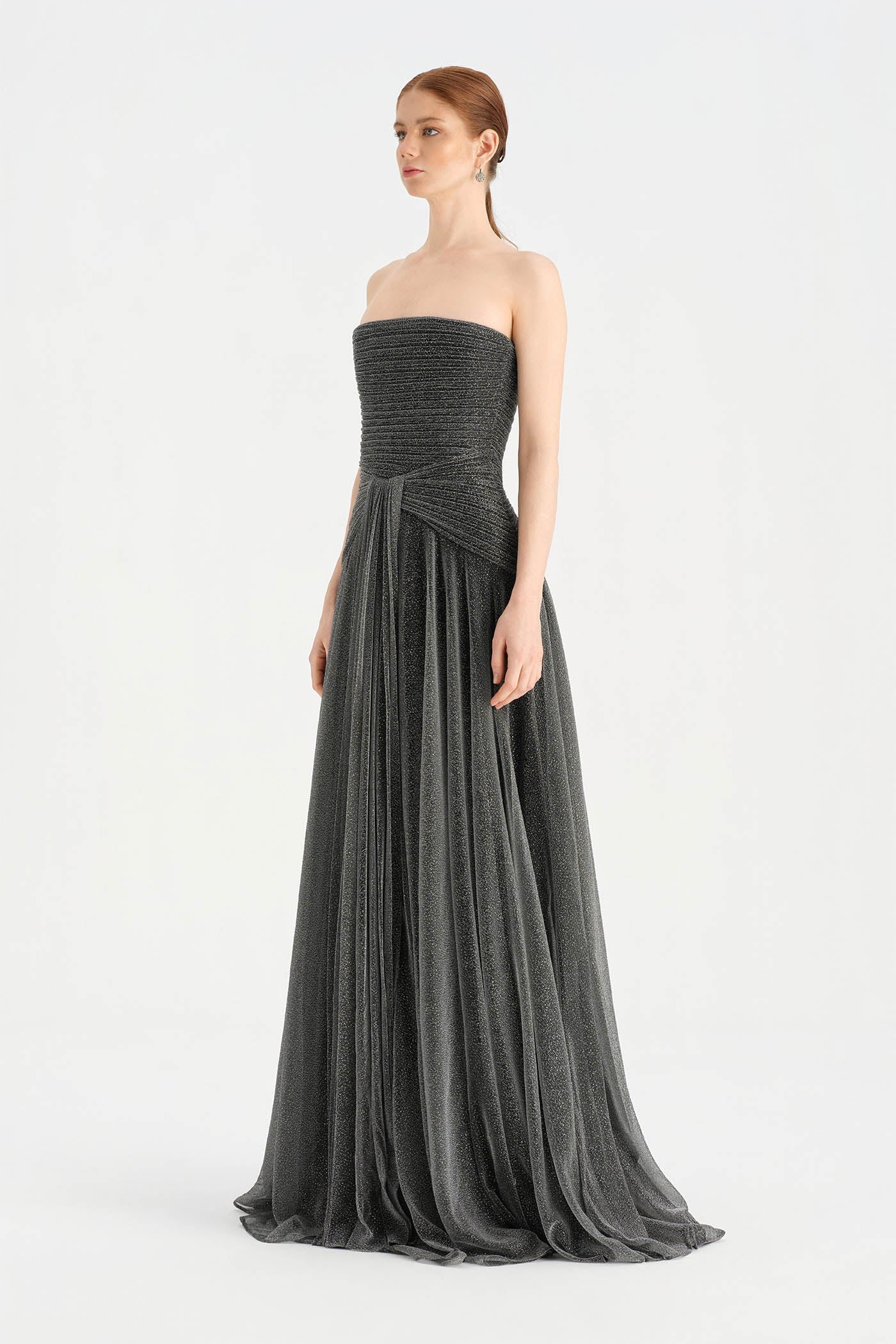 STRAPLEZ YAKA SİMLİ UZUN ABİYE ELBİSE 9167C