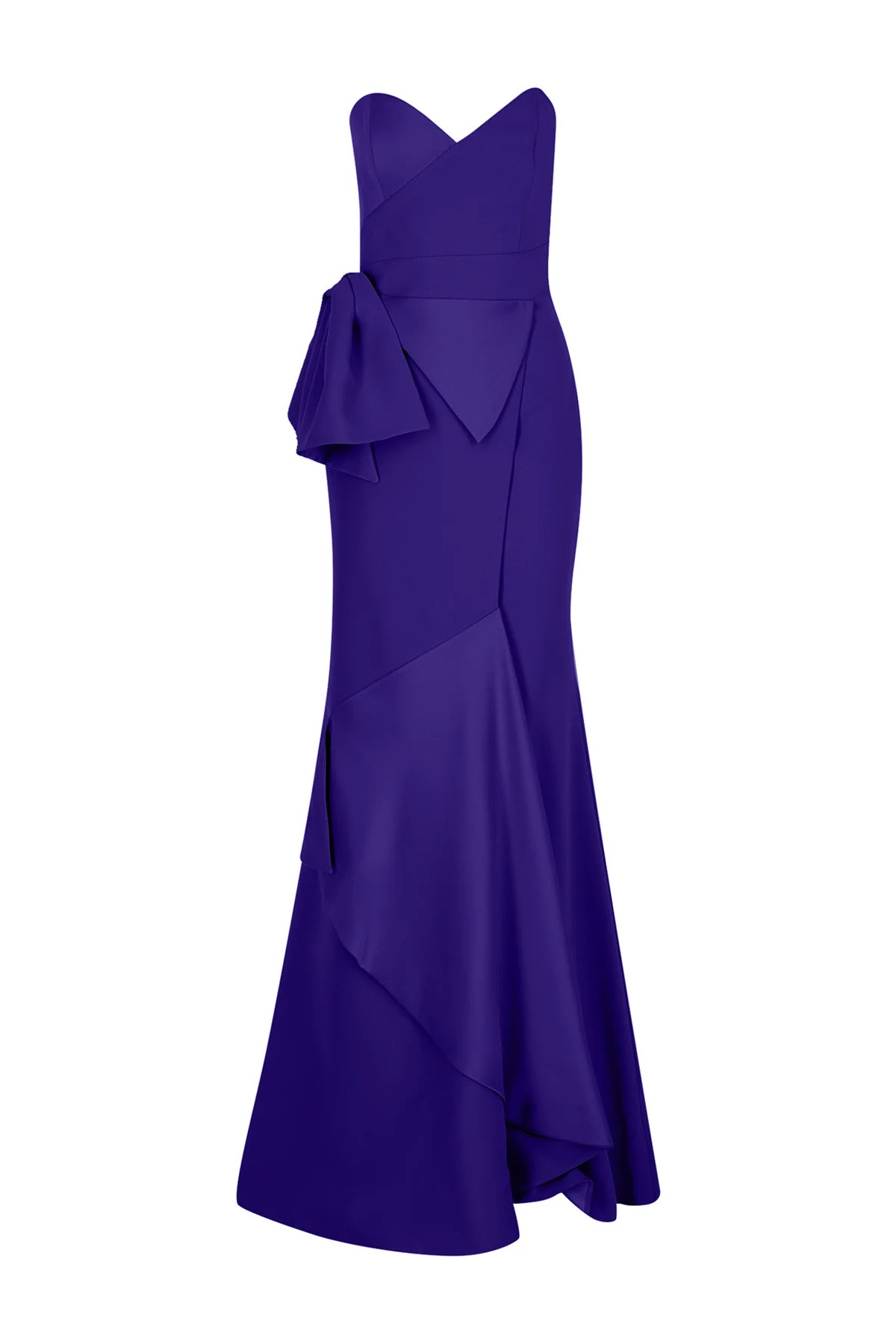 STRAPLEZ FİYONK DETAYLI SATEN UZUN ABİYE ELBİSE