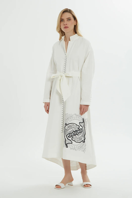 Nakış Detaylı Oversize Gömlek Midi Elbise