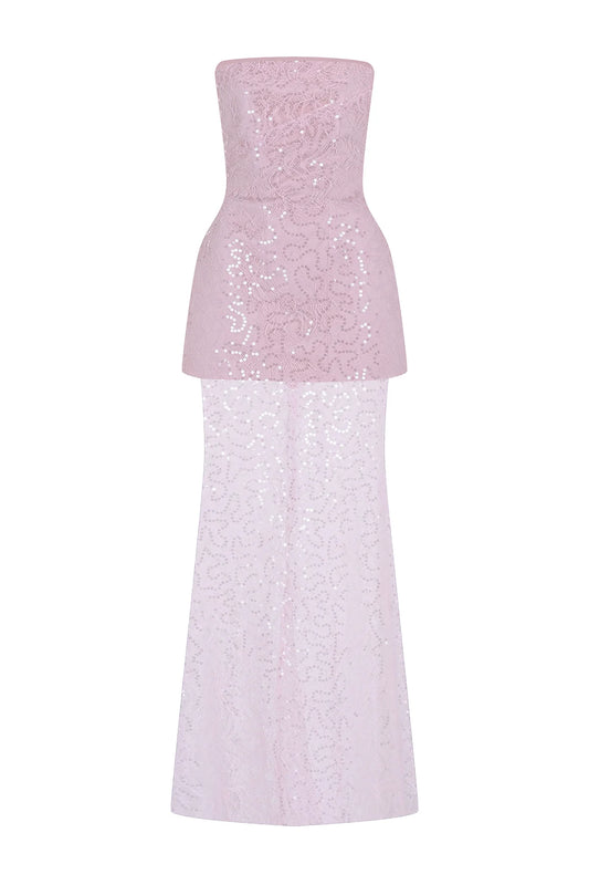 فستان دانتيل وردي مقاس 42