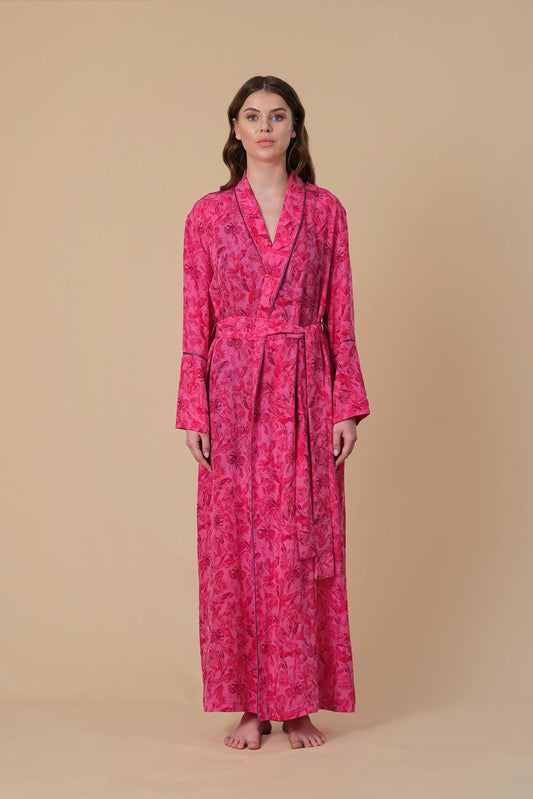 Fuchsia Silk Long Robe