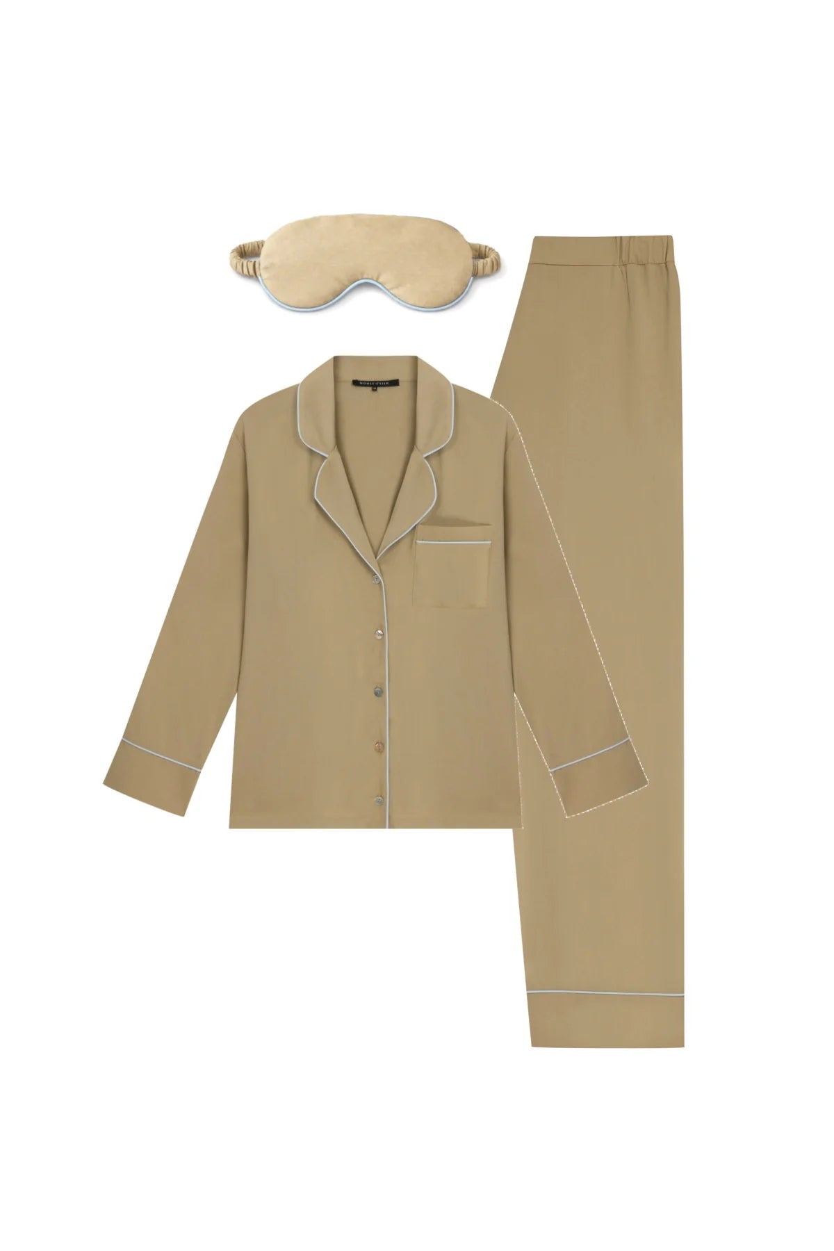 Nelole Cotton Pajama Set and Eye Mask in Green