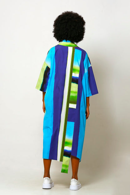 BİZE Desenli Oversize Gömlek Elbise