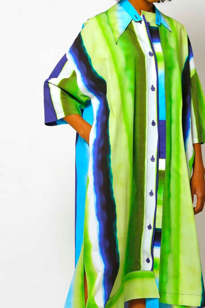 BİZE Desenli Oversize Gömlek Elbise