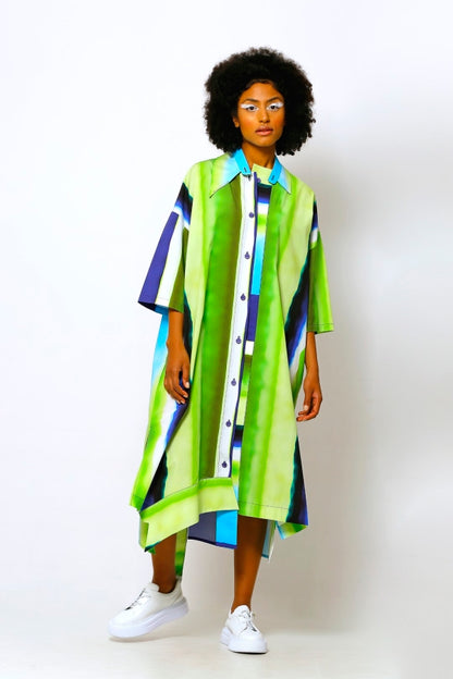 BİZE Desenli Oversize Gömlek Elbise