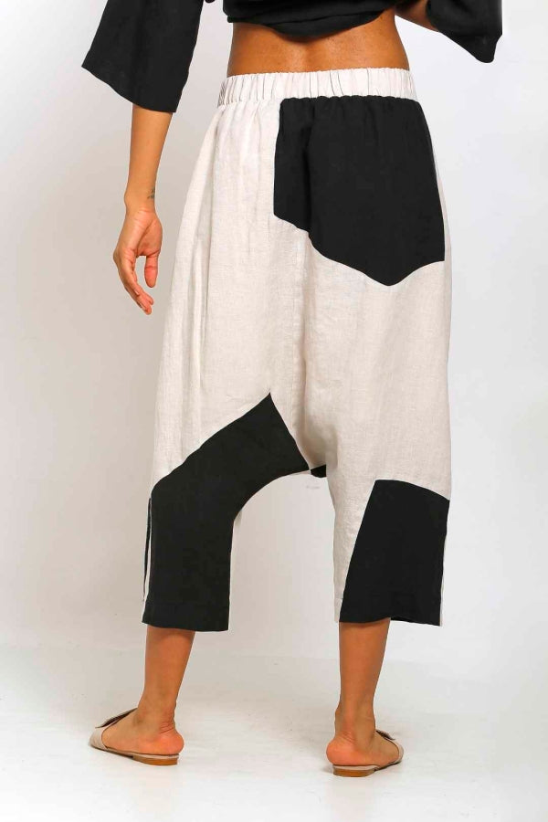 Keten İki Renkli Şalvar - Bej