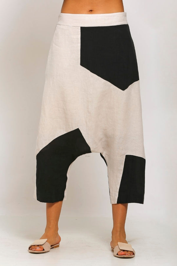 Keten İki Renkli Şalvar - Bej