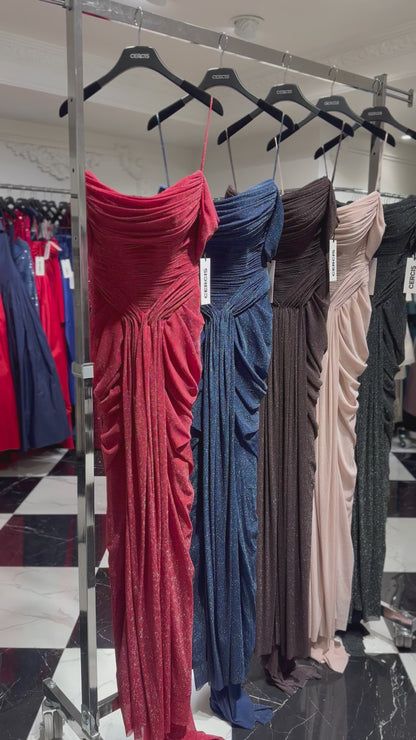 Shimmer Draped Off-Shoulder Evening Dress – 1387