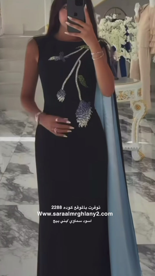 فستان اسود كريب مرص بالكريستال 2288